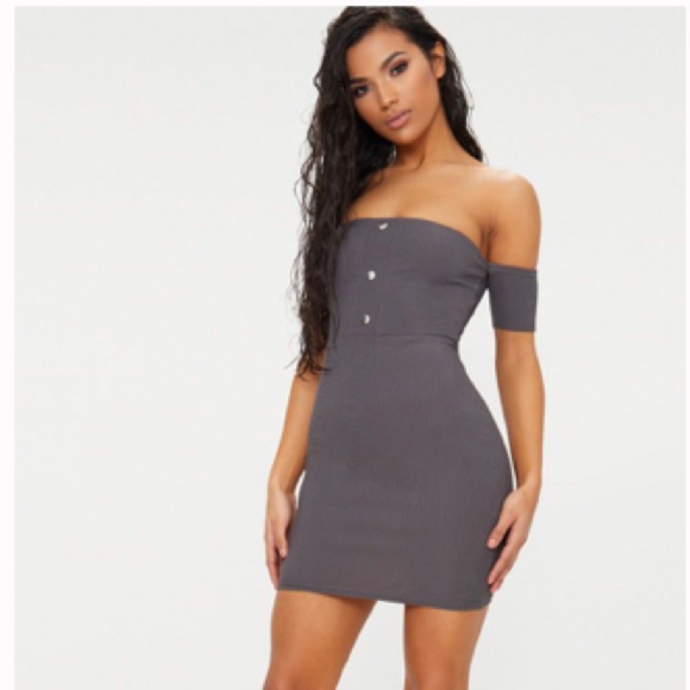 NWT PrettyLittleThing Charcoal Bardot Dress